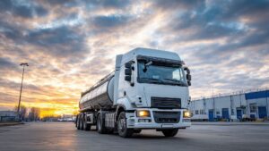 Large commercial tanker truck on roadway at sunset, representing Fountain Hills truck accident cases.